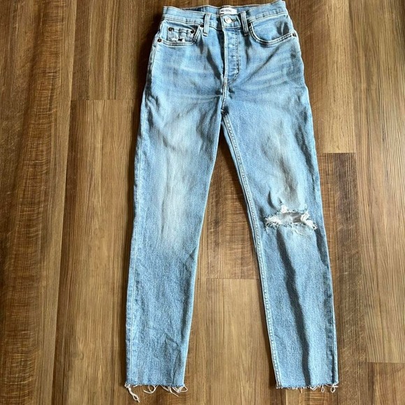 Re/Done Denim - Women's High Rise Ankle Crop Denim Re Done Jeans Worn Light Azure Size 26